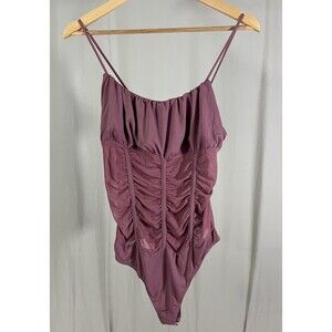 Rue 21 Ruched Spaghetti String Mauve Bodysuit Y2K *See Photos For Measurements*